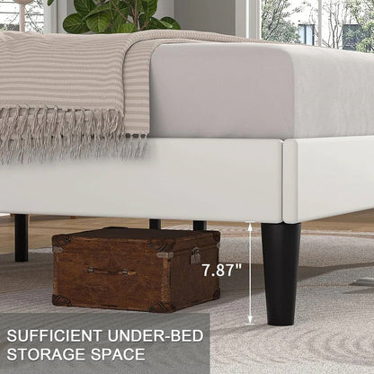 Queen size White Upholstered Platform Bed Frame with Headboard