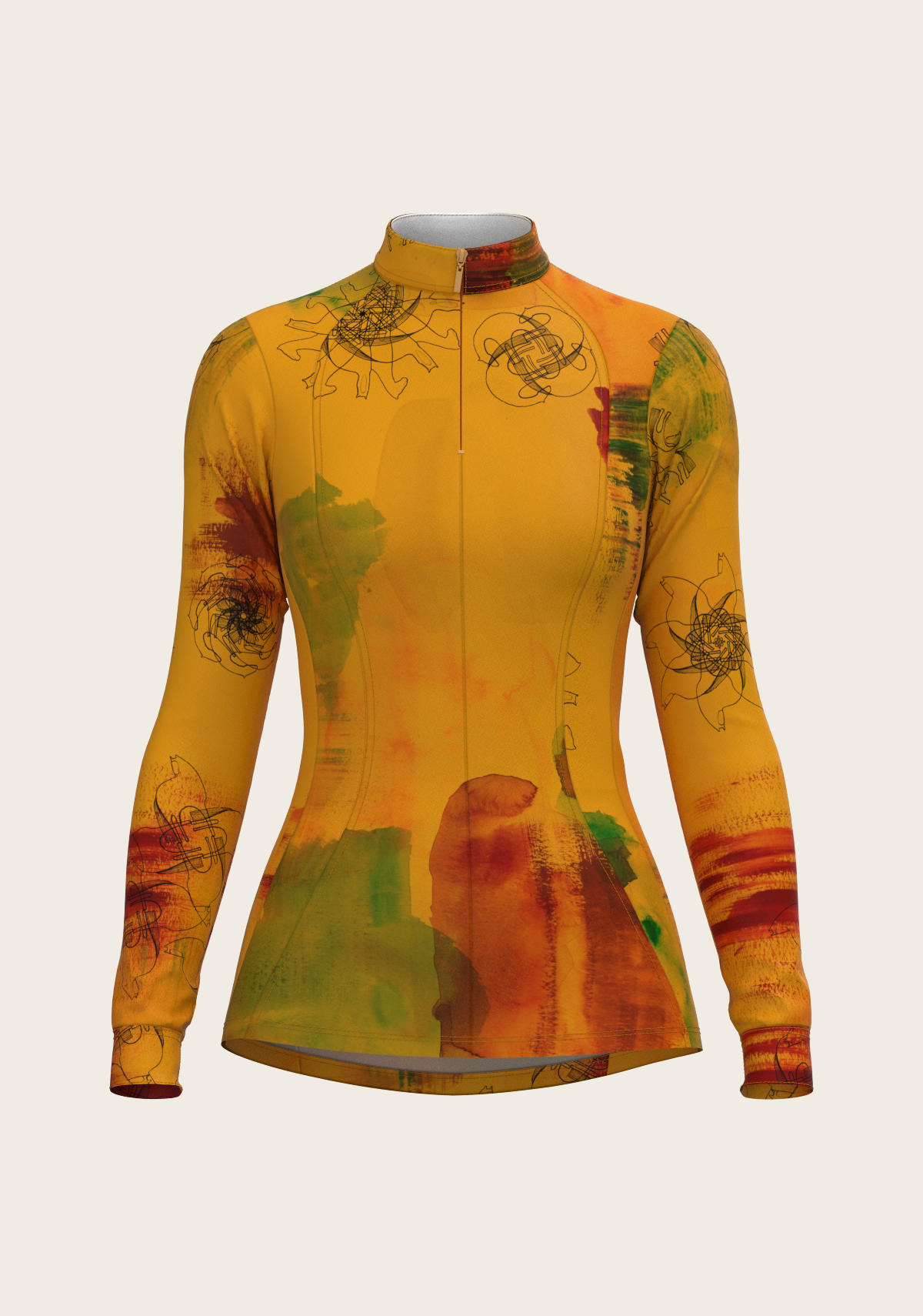 Horse Flower Fair in Ochre Quarter Zip Sun Shirt