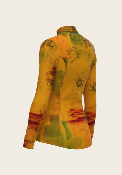 Horse Flower Fair in Ochre Quarter Zip Sun Shirt