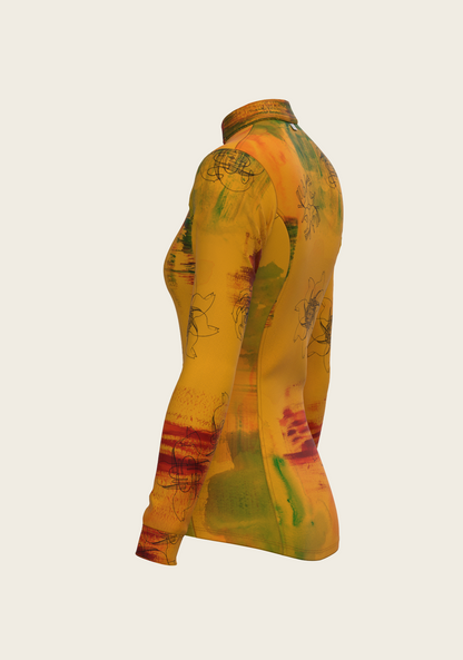 Horse Flower Fair in Ochre Quarter Zip Sun Shirt