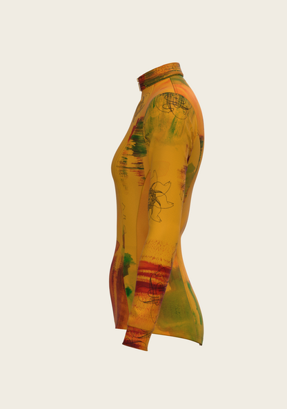 Horse Flower Fair in Ochre Quarter Zip Sun Shirt