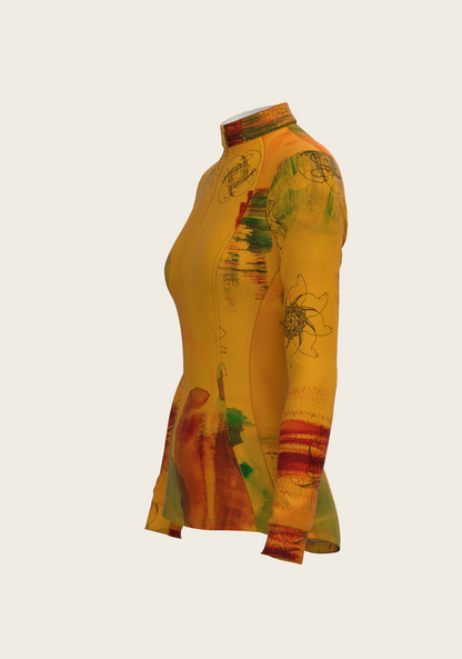 Horse Flower Fair in Ochre Quarter Zip Sun Shirt