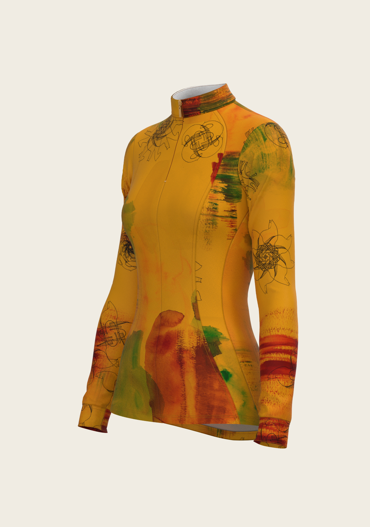 Horse Flower Fair in Ochre Quarter Zip Sun Shirt