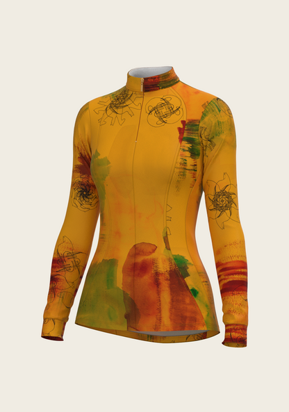 Horse Flower Fair in Ochre Quarter Zip Sun Shirt