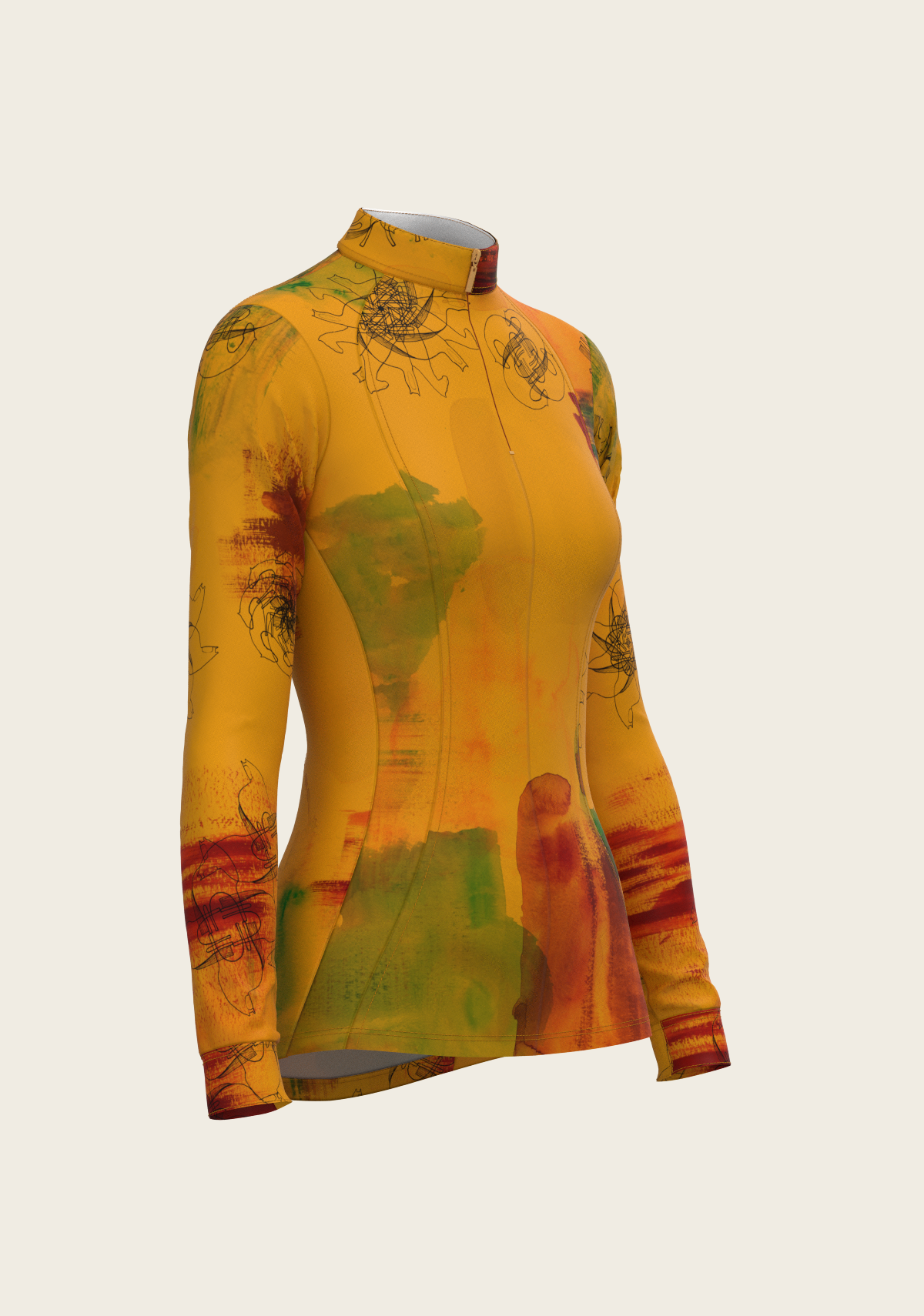Horse Flower Fair in Ochre Quarter Zip Sun Shirt