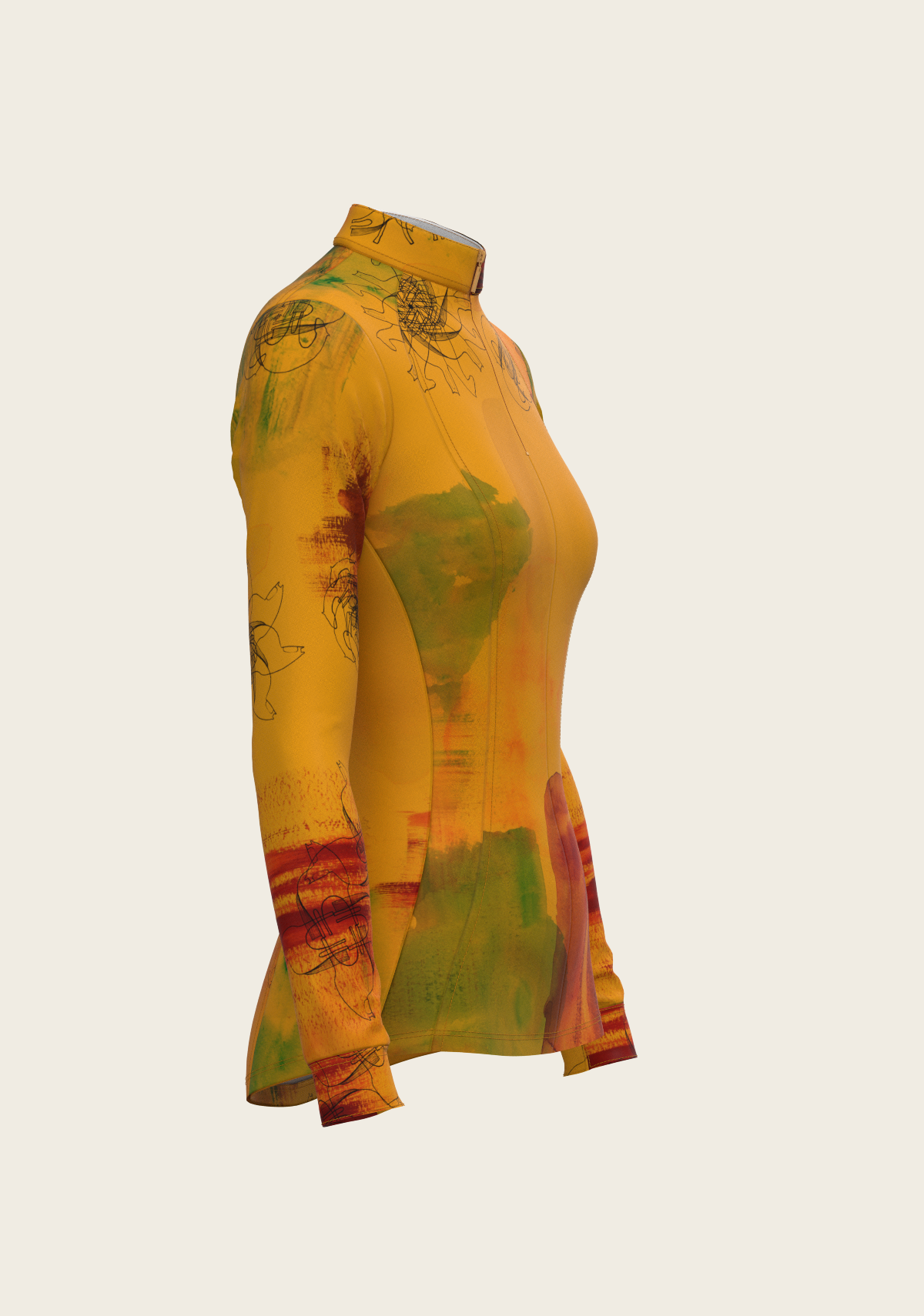 Horse Flower Fair in Ochre Quarter Zip Sun Shirt