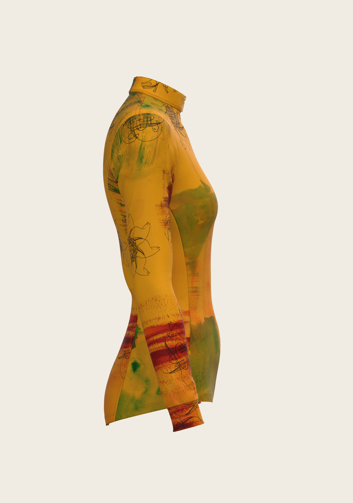 Horse Flower Fair in Ochre Quarter Zip Sun Shirt