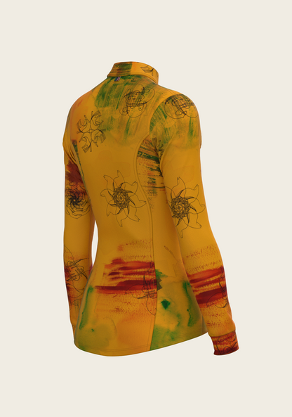 Horse Flower Fair in Ochre Quarter Zip Sun Shirt