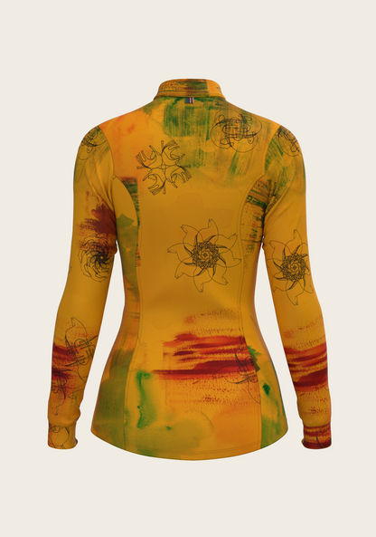 Horse Flower Fair in Ochre Quarter Zip Sun Shirt