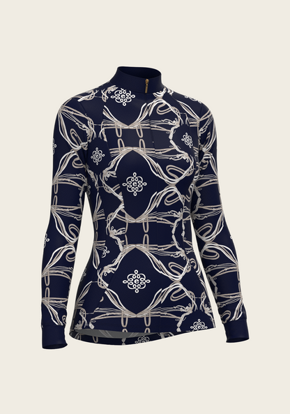 Roped Bridles on Navy Quarter Zip Sun Shirt
