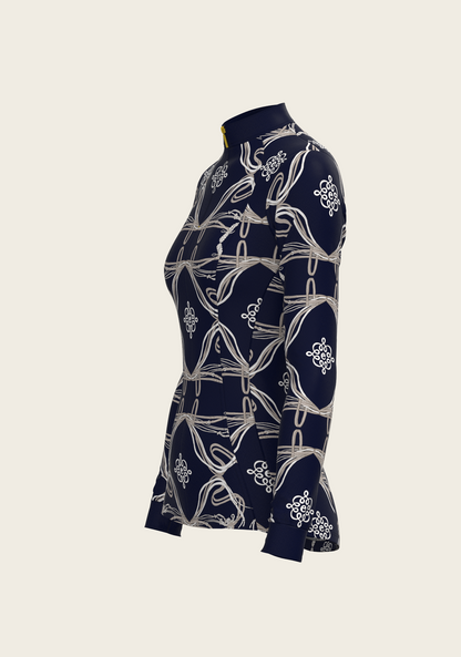 Roped Bridles on Navy Quarter Zip Sun Shirt