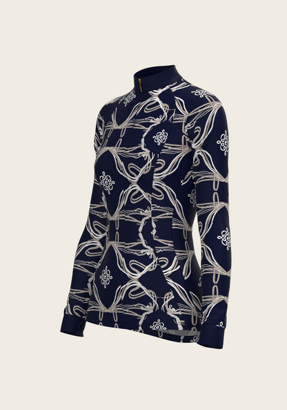Roped Bridles on Navy Quarter Zip Sun Shirt