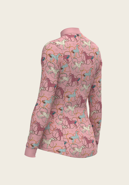 Roped Horses on Rose Quarter Zip Sun Shirt