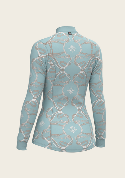 Roped Bridles on Sky Blue Quarter Zip Sun Shirt