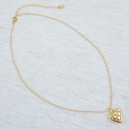 Quilted Luxe Heart Charm Necklace