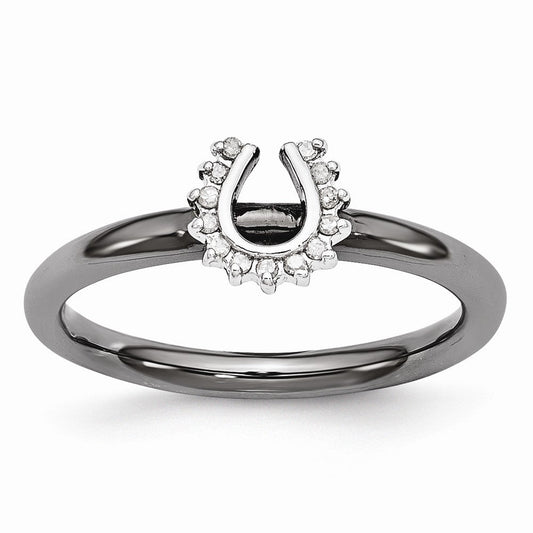 Black Plated Sterling Silver .07 Ctw Diamond 7mm Horseshoe Stack Ring