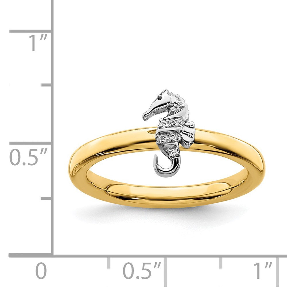14k Yellow Gold Plated, Sterling Silver & Diamond Stack Seahorse Ring