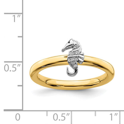 14k Yellow Gold Plated, Sterling Silver & Diamond Stack Seahorse Ring