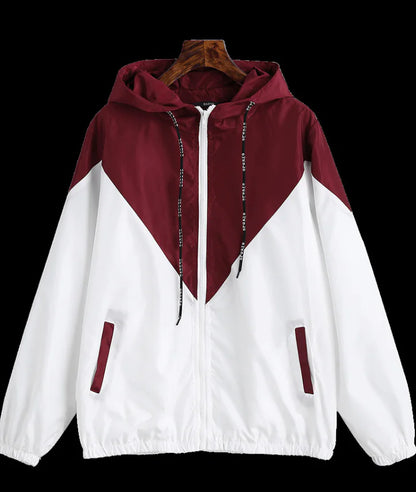 Color Block Hooded Jacket with Elastic Waist (Summer)