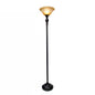 Bronze Finish Metal Floor Lamp Torchiere with Amber Marbleized Glass Shade