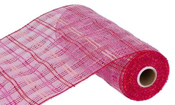 10"X10YD VERTICAL FOIL PLAID MESH Color: HOT PINK/PINK/RED