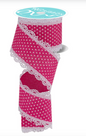 2.5" x 10yd Raised Swiss Dots W/Lace Hot Pink
