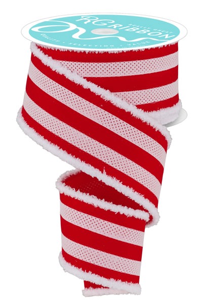 2.5"X10YD VELVET/GLITTER STRIPE RED/WHITE