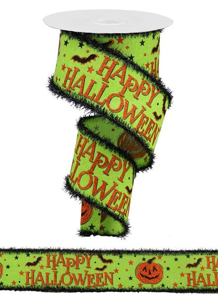 2.5"X10YD HAPPY HALLOWEEN ON ROYAL LIME/ORANGE/BLACK