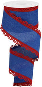 2.5"X10YD LACE EDGE ROYAL BURLAP RED/ROYAL BLUE