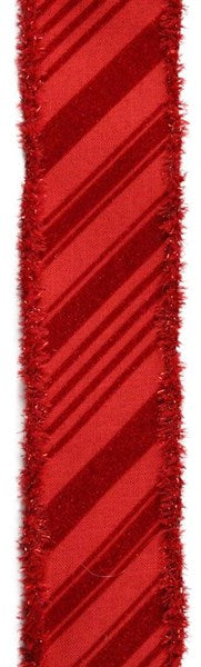 2.5"X10YD VELVET DIAG STRIPES/DRFT TNSL RED