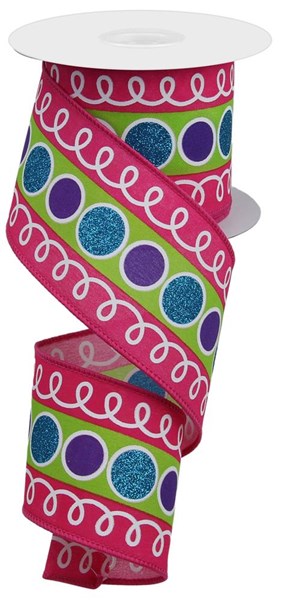 2.5"X10YD STRIPE GLITTER CIRCLE W/LOOPS-TURQ/LIME/PRPL/PINK