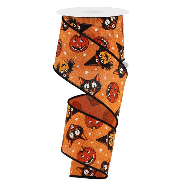 2.5"X10YD VINTAGE CAT/WITCH ORANGE/MULTI