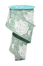 2.5"X10YD RAISED ROSES SAGE GREEN/WHITE
