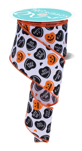 2.5"X10YD HALLOWEEN CANDY HEARTS WHITE/BLACK/ORANGE