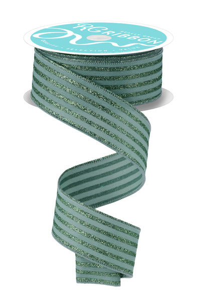 1.5"X10YD GLITTER VERTICAL STRIPE SAGE GREEN