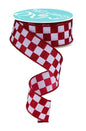 1.5"X10YD PRINT GLITTER CHECK WHITE/RED