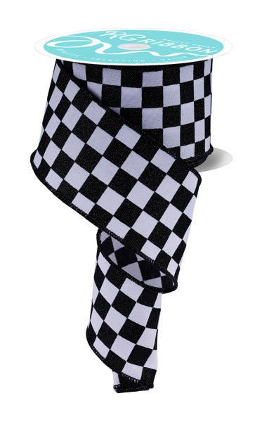 2.5"X10YD PRINT GLITTER CHECK WHITE/BLACK