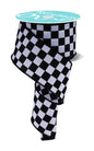 2.5"X10YD PRINT GLITTER CHECK WHITE/BLACK