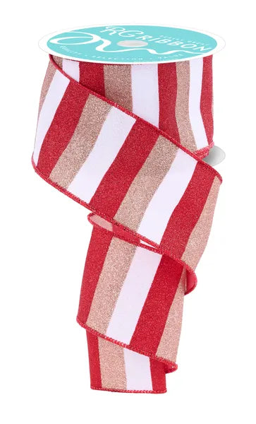 2.5"X10YD HORIZONTAL GLITTER STRIPES WHITE/RED/NATURAL