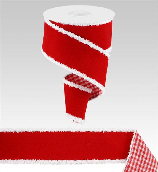 2.5"X10YD VELVET/GINGHAM FUSED BACK-Red/White