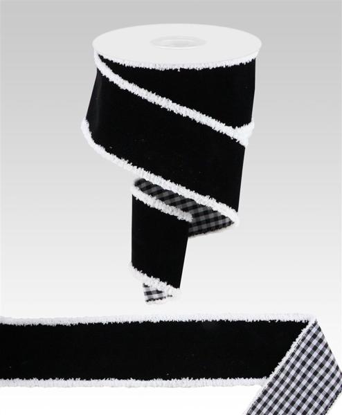 2.5"X10YD VELVET/GINGHAM FUSED BACK-Black/White