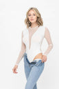 Long Sleeve Slim Fit See-Through Polka dot Mesh Bodysuit | Apparel | Kitchen + Metal