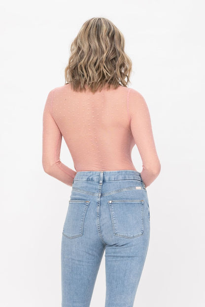 Long Sleeve Slim Fit See-Through Polka dot Mesh Bodysuit | Apparel | Kitchen + Metal