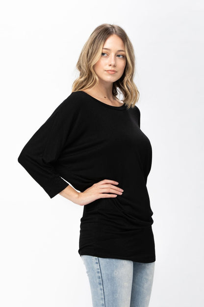 3/4 Dolman Batwing Sleeve Round Neck Comfy Loose Fit Casual Tunics | Apparel | Kitchen + Metal