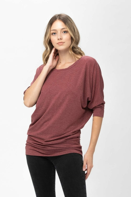 3/4 Dolman Batwing Sleeve Round Neck Comfy Loose Fit Casual Tunics | Apparel | Kitchen + Metal