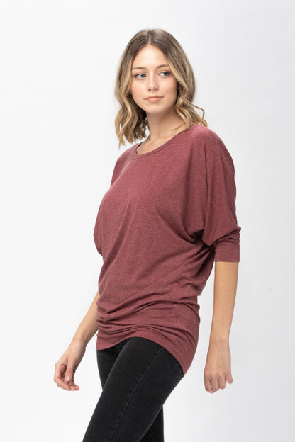 3/4 Dolman Batwing Sleeve Round Neck Comfy Loose Fit Casual Tunics | Apparel | Kitchen + Metal