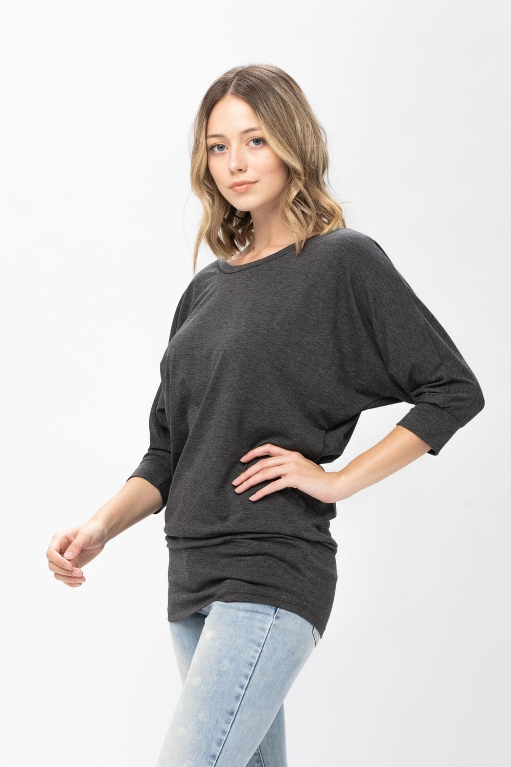 3/4 Dolman Batwing Sleeve Round Neck Comfy Loose Fit Casual Tunics | Apparel | Kitchen + Metal