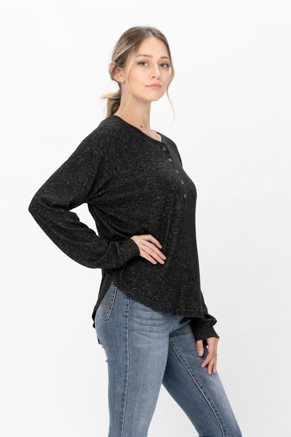 Long Sleeve Henley Knit Tops Casual Crew Neck Thermal Sweater T Shirts | Apparel | Kitchen + Metal