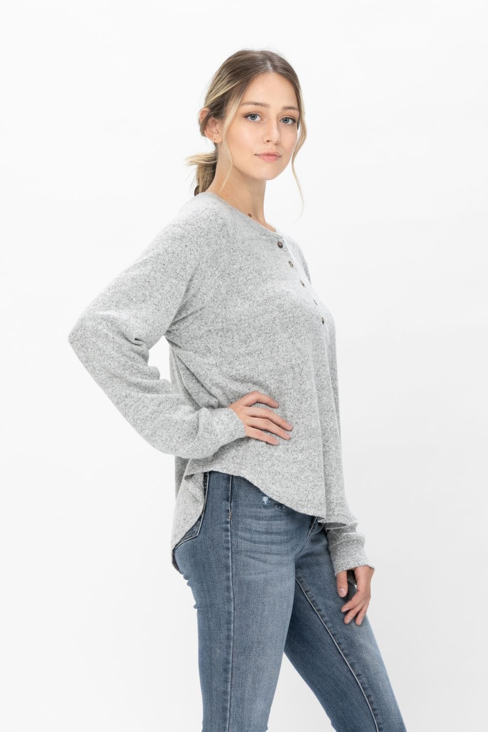 Long Sleeve Henley Knit Tops Casual Crew Neck Thermal Sweater T Shirts | Apparel | Kitchen + Metal