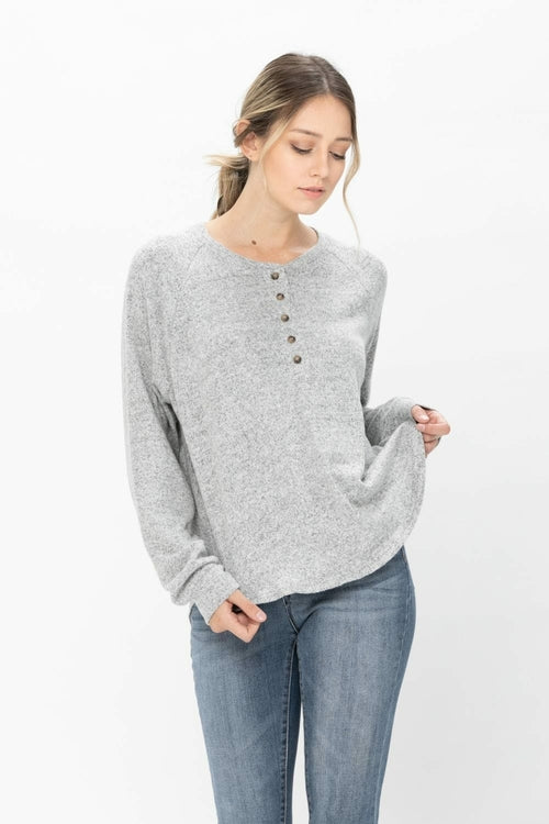 Long Sleeve Henley Knit Tops Casual Crew Neck Thermal Sweater T Shirts | Apparel | Kitchen + Metal